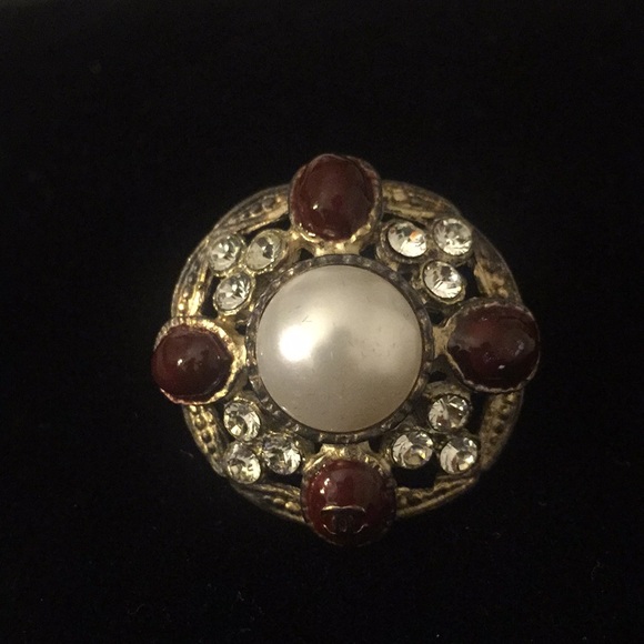 Chanel Pearl Brooch/Pin w/ Crystals & Red Stones - Picture 4 of 7